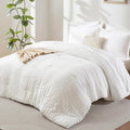 CozyLux Twin XL Seersucker Comforter Set with Sheets White 5 Pieces Bed in a Bag Twin Extra Long Luxury Soft Bedding Sets for College Dorm with Down Alternative Comforter, Sheets, Pillowcase & Sham