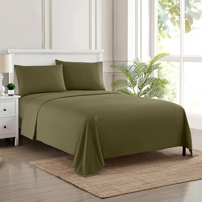 California King Sheet Sets - Breathable Luxury Sheets with Full Elastic & Secure Corner Straps Built In - 1800 Supreme Collection Cal King Deep Pocket Bedding Set, Sheet Set, California King, Olive