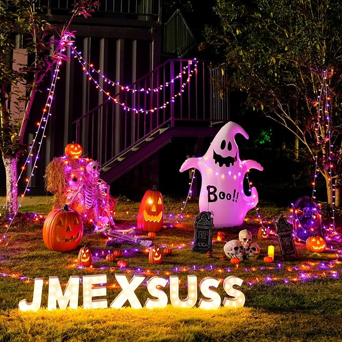 JMEXSUSS 2 Pack Orange Purple Battery Operated Halloween Lights, Each 33ft 100 LED Battery Powered String Lights with Remote Outdoor Indoor