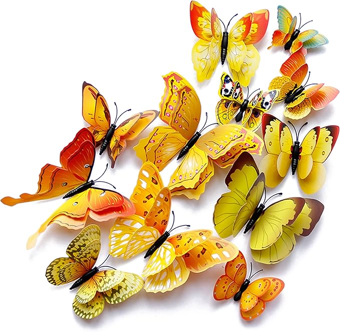 Butterfly Wall Decor 24/48 PCS, 3D Butterflies Stickers for Party Decorations with Magnets (Gold, 48)