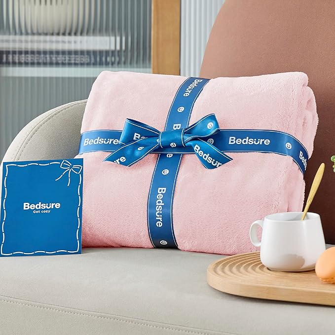 Bedsure GentleSoft Fleece Blanket Twin Size Pink - 300GSM Lightweight Plush Fuzzy Cozy Soft Blanket for Bed, Sofa, Couch, Travel, Camping, 60x80 inches