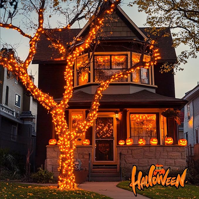 JMEXSUSS Orange Battery Operated Halloween Lights, 33ft 100 LED Battery Christmas String Lights, Orange Twinkle Mini Lights with Remote Indoor Outdoor Waterproof for Fall Halloween Decorations