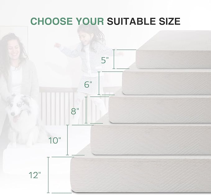 Twin Mattress in a Box, 12 inch Mattresses Made in USA for Kids Bed Single Size Daybed Individual Bunk, Green Tea Memory Foam Mattress for Cool Sleep & Pressure Relief, Medium Firm