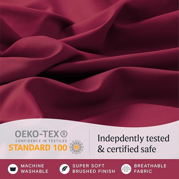 LuxClub 3 PC Sheet Bed Sheets Deep Pockets Wrinkle Free-Kids-Fitted Sheets Machine Washable Hotel Bedding Silky Soft - Burgundy Twin