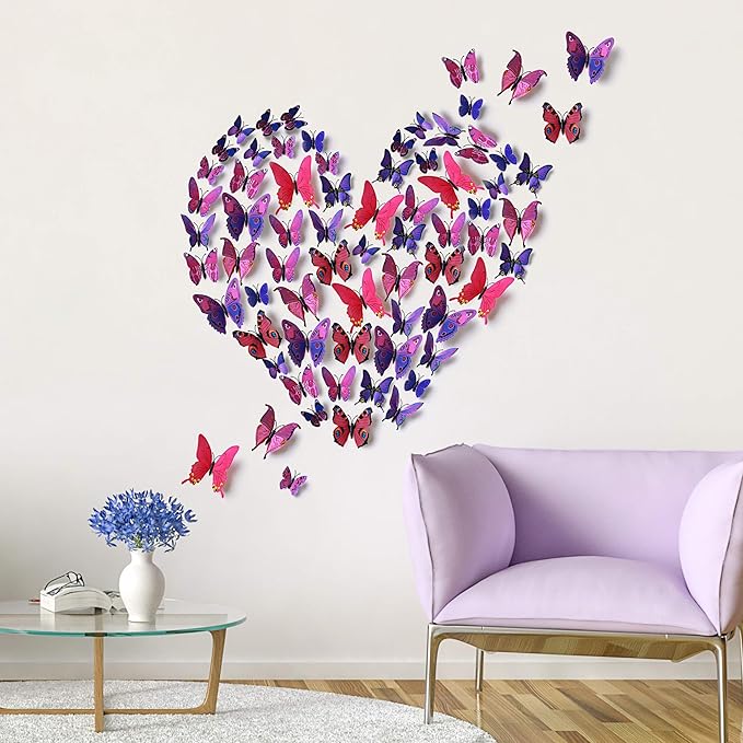 24pcs 3D Vivid Special Man-Made Lively Butterfly Art DIY Decor Wall Stickers Decals Nursery Decoration, Bathroom Décor, Office Décor, 3D Wall Art, 3D Crafts for Wall Art Kids Room Bedroom