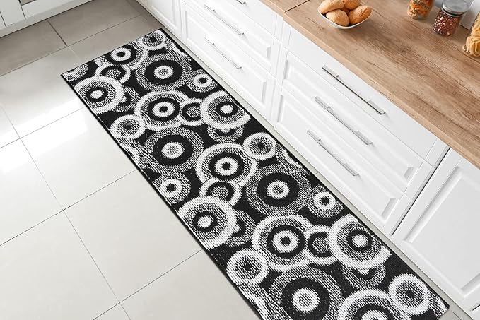 Custom Length Cut to Size Modern Farmhouse Carpet Runner Rug for Hallways, Non Slip Rubber Backed, 31 inch Wide X Customized Length, Geo Black, 31 inch X 12 feet