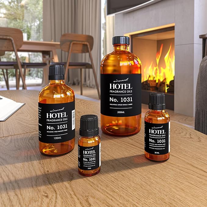 AirScent Hotel Diffuser Oil No. 1031 - Rose Petals Spiced Vanilla Amber - Hotel Scent Dupe -Premium Fragrance Oil for Ultrasonic and Waterless Diffusers and Crafting - 120 mL, 4 fl oz Glass Bottle
