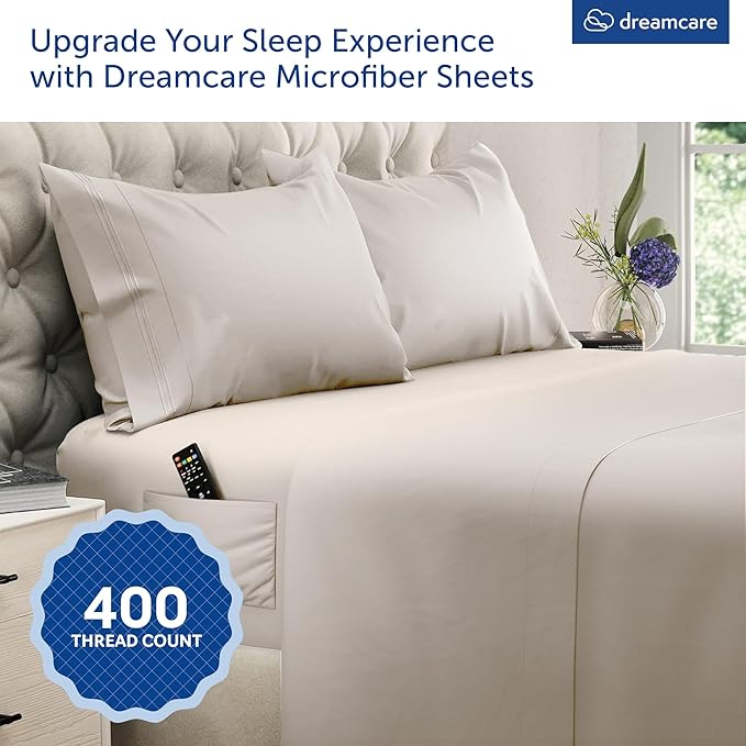DREAMCARE King Size Sheets Set – 4 pcs Cooling Sheets – up to 21” Deep Pocket King Sheet Set – Hotel Luxury Sheets & Pillowcases – Superior Softness 100% Microfiber with Side Pocket - Beige