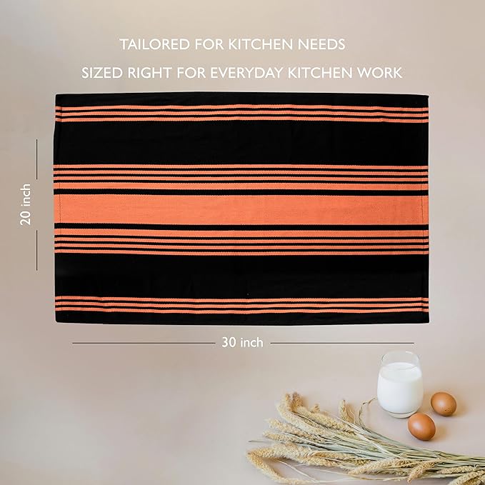 Urban Villa Halloween Kitchen Towels 100% Cotton Set of 6 Dish Towels - 20x30 Inches Highly Absorbent Quick Drying Dish Towels for Kitchen with Hanging Loop Hand & Tea Towels (Orange & Black Striped)