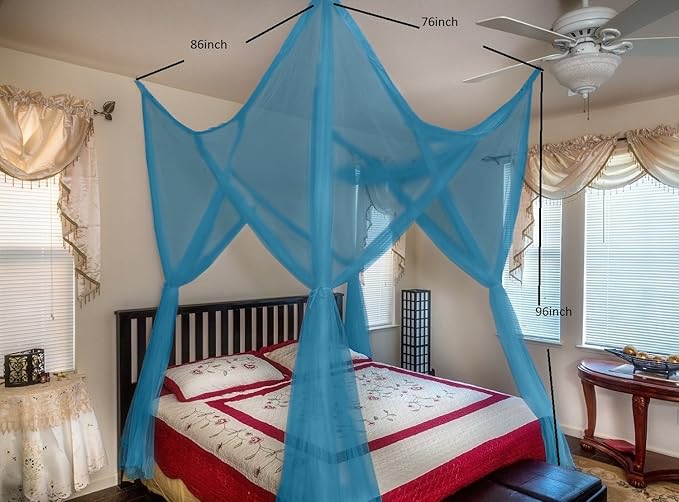 OctoRose Four Post Mosquito Net for Bed Canopy -Fits Queen, King, California King Beds-Indoor & Outdoor Use- Ivory