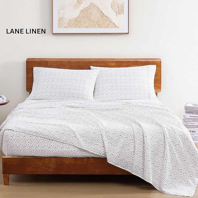 LANE LINEN 100% Organic Cotton Printed Full Size Sheet & Pillowcase Sets, 15" Deep Pocket Fully Elasticized Soft & Comfy Percale Bedding, Eco Friendly Cotton Sheets Full- Haze Grey