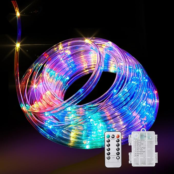 LED Rope Lights Battery Operated String Lights-40Ft 120 LEDs 8 Modes Outdoor Waterproof Fairy Lights Dimmable/Timer with Remote for Camping Party Garden Holiday Decoration