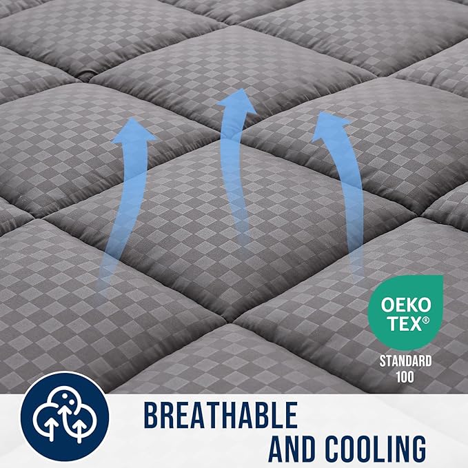 OLANLY Queen Quilted Fitted Mattress Pad – Soft Down Alternative Pillow Top Mattress Topper, Cooling Comfort Breathable Mattress Cover, Machine Washable Deep Pocket Mattress Protector, Dark Grey