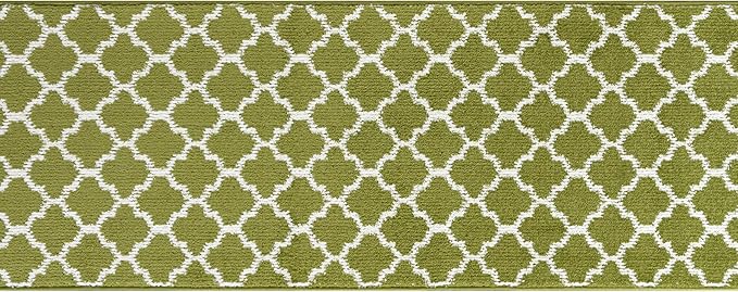 Custom Size Moroccan Trellis Runner Rug Mat for Wide Hallway Entryway Kitchen Laundry Room with Slip Resistant Latex Rubber Backing, Trellis Green, 31 inch X 12 feet