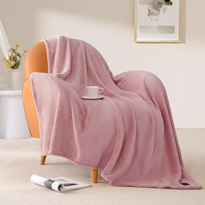 BEAUTEX Fleece Blanket Queen Size Super Soft Flannel Throw Blanket Lightweight Fuzzy Plush Blanket for Couch Sofa or Bed All Seasons (Dusty Pink, 90" x 90")