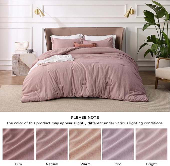 Bedsure King Size Comforter Set - Dusty Rose King Comforter Set, Soft Bedding for All Seasons, Cationic Dyed Bedding Set, 3 Pieces, 1 Comforter (104"x90") and 2 Pillow Shams (20"x36"+2")