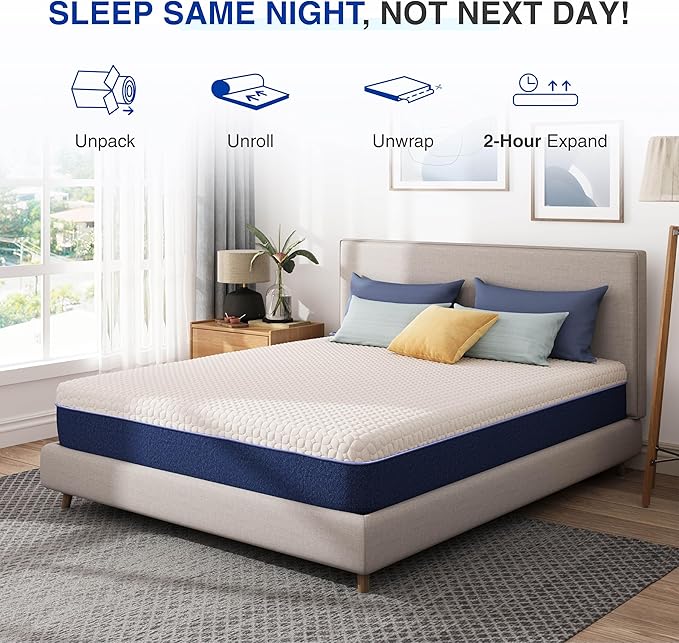10 Inch Twin Size Mattress, Gel Cooling Memory Foam Mattress in A Box, Medium Firm Feel for Back Pain Relief, CertiPUR US Certified