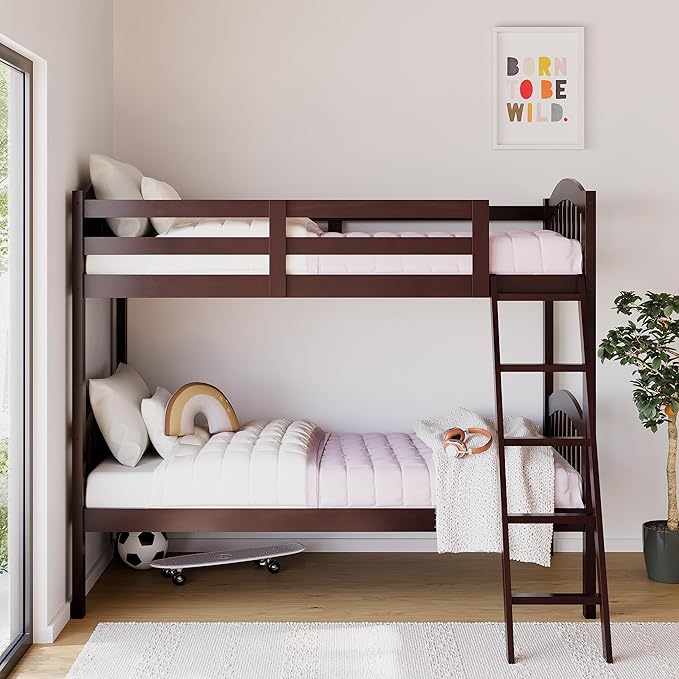 Storkcraft Long Horn Twin-Over-Twin Bunk Bed (Espresso) - GREENGUARD Gold Certified, Converts to 2 Individual Twin Beds