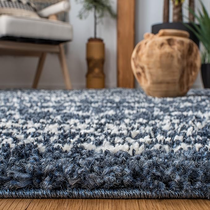 SAFAVIEH Arizona Shag Collection Area Rug - 6'7" x 9'2", Slate Blue & Ivory, Moroccan Design, Non-Shedding & Easy Care, 1.6-inch Thick Ideal for High Traffic Areas in Living Room, Bedroom (ASG741L)