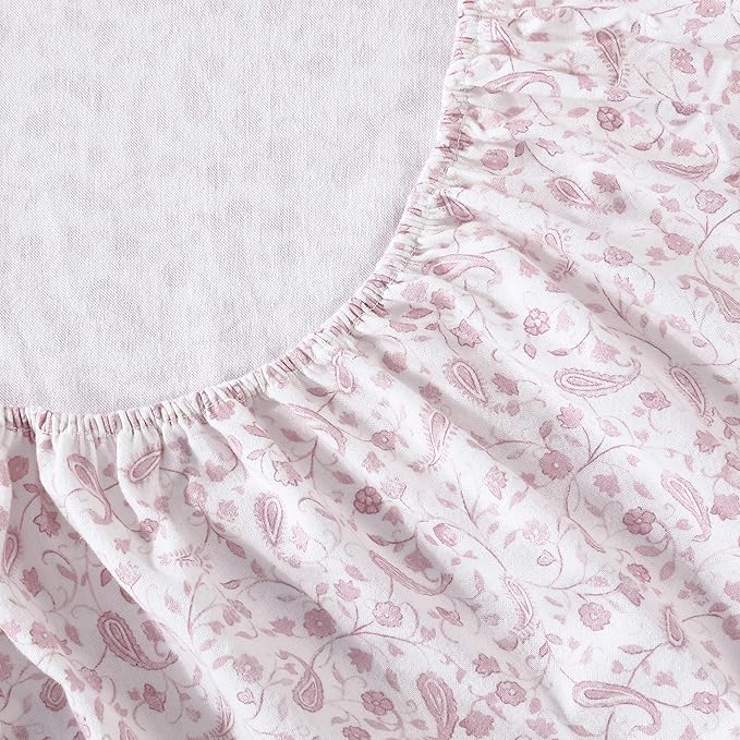 Laura Ashley - Flannel Sheets Full Size, Anti-Pilling & Wrinkle Resistant Cotton, Touchably Soft for All-Season Comfort - Bed Sheets with Matching Pillowcases & Fitted Sheet (Paisley Prance Pink)