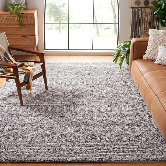 SAFAVIEH Arizona Shag Collection Area Rug - 9' x 12', Grey & Ivory, Moroccan Design, Non-Shedding & Easy Care, 1.6-inch Thick Ideal for High Traffic Areas in Living Room, Bedroom (ASG741G)