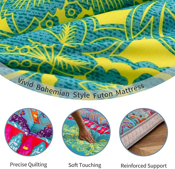 MAXYOYO Full Size Futon Floor Mattress Shikibuton Sleeping Mats for Adults, Floor Futon with High-Density Foam, Portable Mattress for Living Room, Guest Room, Bohemian B