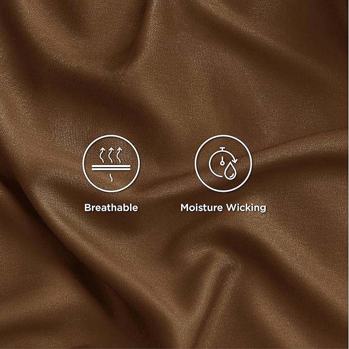 Bedsure Queen Sheet Set, Rayon Derived from Bamboo, Cooling Sheets, Breathable & Soft, Deep Pocket Up to 16 Inches, Hotel Luxury Silky Bedding for Hot Sleepers, Brown