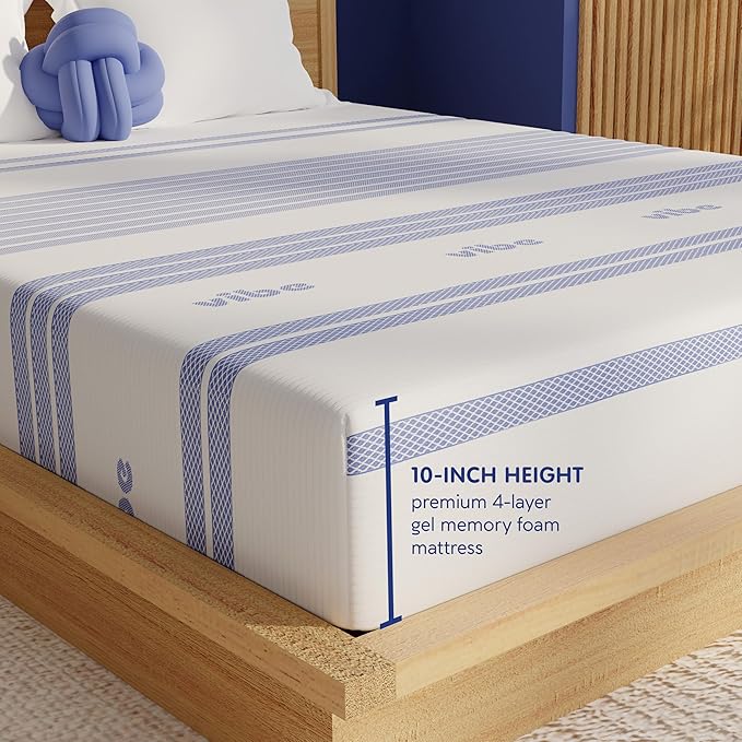 Vibe Gel Memory Foam Mattress, Fiberglass Free 10-Inch CertiPUR-US Certified Bed-in-a-Box, California King, White