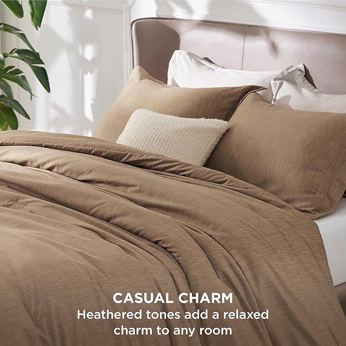 Bedsure Full Comforter Set - Brown Soft Bedding for All Seasons, Cationic Dyed Bed Set, 3 Pieces, 1 Full Size Comforter (82"x86") and 2 Pillow Shams (20"x26"+2")