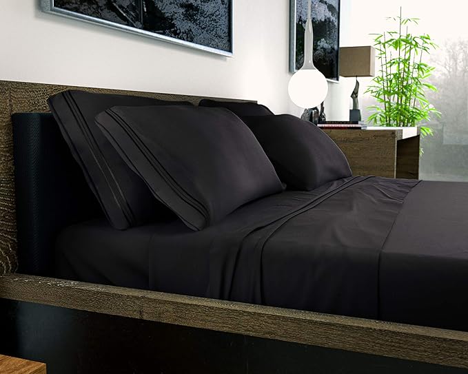 DREAMCARE California King Sheet Sets – 6 pcs Cooling Bed Sheets – up to 21” Deep Cal King Sheets – 2500 Supreme Collection – Extra Soft 100% Brushed Microfiber Hotel Luxury with Side Pocket – Black