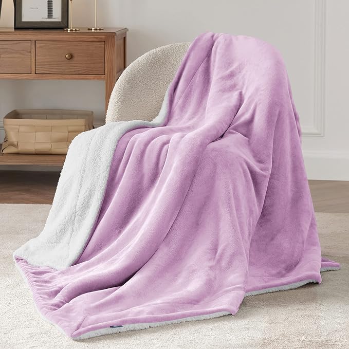 Bedsure GentleSoft Sherpa Fleece Throw Blanket for Couch - Thick and Warm Throw for Girls and Women, Soft Fuzzy Plush Kids Blanket for Winter, Lilac, 50x60 Inches