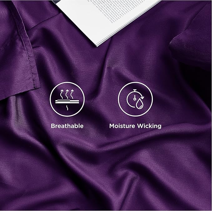 Bedsure King Size Sheets Set, Cooling Sheets for Hot Sleepers, Rayon Derived from Bamboo, Breathable & Soft, Deep Pocket Up to 16 Inches, Hotel Luxury Silky Bedding, Plum