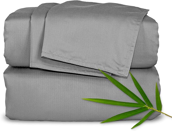 Split King Sheets by Pure Bamboo, Genuine 100% Organic Viscose Derived from Bamboo Bed Sheet Set, Soft & Cooling, Double Stitching *Not for Split Top (Split King, Stone Grey)