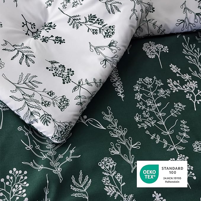 Bedsure California King Comforter Set - Emerald Bed Set, 3 Pieces Cute Floral Bedding, 1 Soft Reversible Botanical Flowers Comforter and 2 Pillow Shams