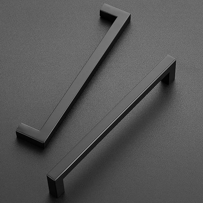 Ravinte 3 Pack Stainless Steel Kitchen Cabinet Handles Matte Black Square Bar Cabinet Pulls Kitchen Drawer Handles Sleek Dresser Drawer Pulls with 7-1/2 inch Hole Centers Flat Black Cabinet Hardware