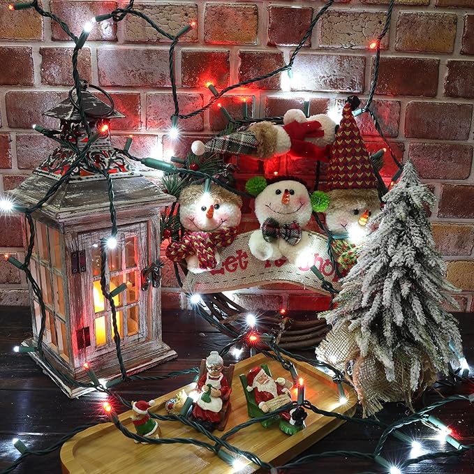 Brizled Red & White Christmas Lights, 33ft 100 LED Christmas String Lights, 5MM Wide Angle Xmas Tree Light Connectable, 120V UL Certified Mini Xmas Light for Indoor Outdoor Tree Room Party, Green Wire