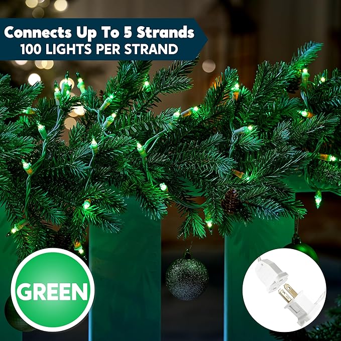 Joiedomi Christmas String Lights Indoor,100 Count Mini Green Light,21.4 FT Lighting Decor for Patio Dorm Classroom Bedroom Holiday Wedding Party Garland Birthday Festival,White Wire