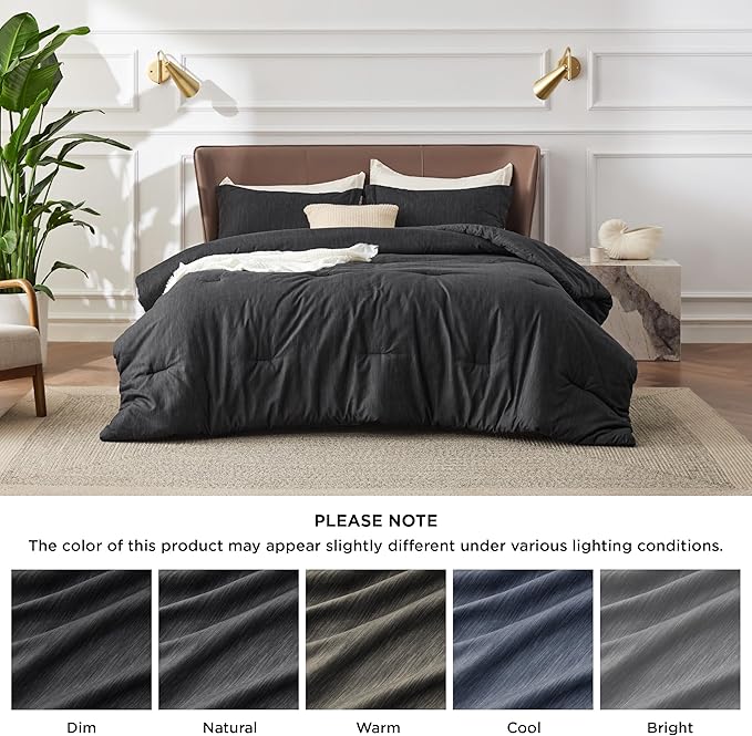 Bedsure Twin/Twin XL Comforter Set - Black Soft Bedding for All Seasons, Cationic Dyed Bed Set, 2 Pieces, 1 Twin Size Comforter (68"x88") and 1 Pillow Sham (20"x26"+2")