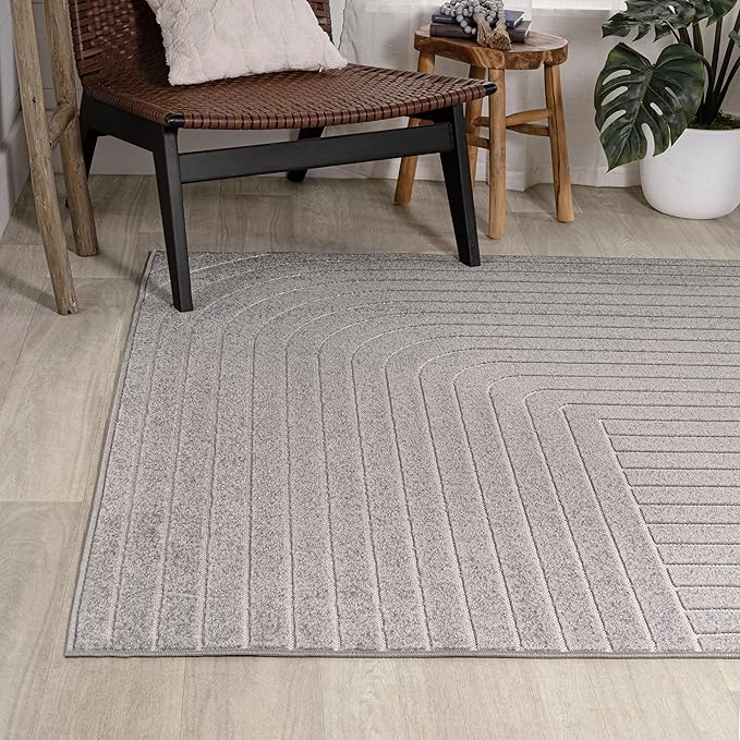 Eyely NCS101B-5 Scandinavian Odense Minimalist Angle Geometric Indoor Area Rug, Modern, Contemporary, Coastal, Bohemian, Bedroom, Kitchen, Living Room, Non Shedding, Gray/Ivory, 5' x 8'