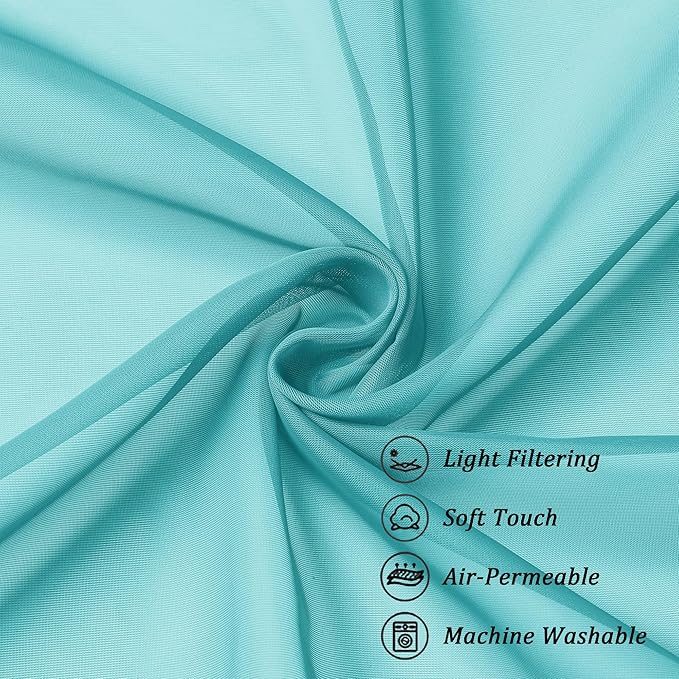 Chyhomenyc Turquoise Sheer Curtains 96 inches Long 2 Panels, Light Filtering Soft Airy Solid Elegant Voile Window Treatment Drapes for Bedroom Living Room Wedding Party Decor, 42 Wx96 L, 8FT L