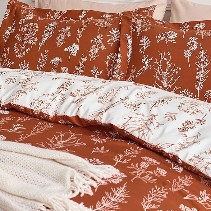 Bedsure Twin/Twin XL Comforter Set - Terracotta Bed Set, 2 Pieces Cute Floral Bedding, 1 Soft Reversible Botanical Flowers Comforter and 1 Pillow Sham
