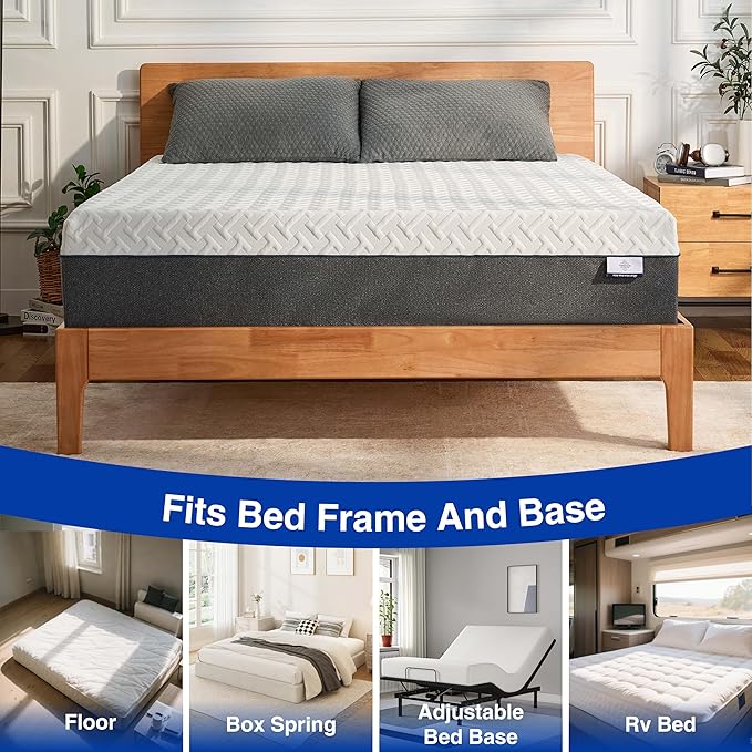 10 Inch Green Tea Memory Foam Mattress, Full Size Mattress in a Box, Gel Infused Foam for Pressure Relief and Cool Sleep, CertiPUR-US Certified, Medium Firm