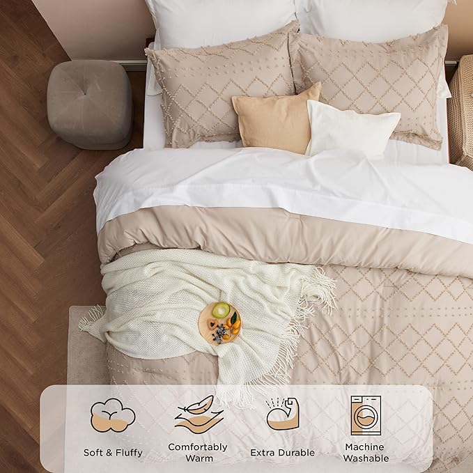 Bedsure California King Comforter Set - Warm Tan Comforter, Boho Tufted Shabby Chic Bedding for Kids, 3 Pieces Vintage Farmhouse Bed Set for All Seasons, Fluffy Soft Bedding with 2 Pillow Shams