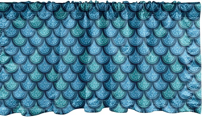 Ambesonne Fish Scale Window Valance Pack of 2, Nautical Design Realistic Graphic Water Drops on Half Circles Print, Rod Pocket Curtain Valances for Kitchen Bedroom, 42" X 18", Blue and Turquoise