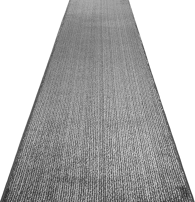 Custom Length Cut to Size Wide Width Carpet Runner Rug for Hallways, Skid Resistant Latex Rubber Backed, 31 inch Wide X Customized Length, Stripe Grey, 31 inch X 11 feet