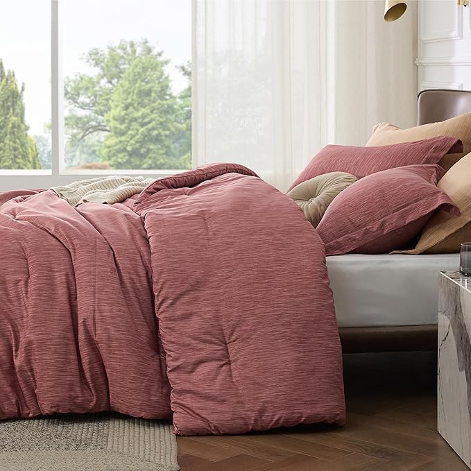 Bedsure California King Comforter Set - Pink Clay Soft Bedding for All Seasons, Cationic Dyed Bed Set, 3 Pieces, 1 California King Size Comforter (104"x96") and 2 Pillow Shams (20"x36"+2")