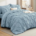 Bedsure Queen Comforter Set Light Blue - Bed in a Bag Queen Size Bedding 7 Pieces, GentleSoft™ Pintuck Bed Set Gift for Family, Pinch Pleat All Season Comforter with Sheets, Pillowcases & Shams