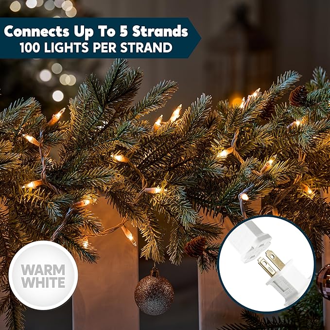 Joiedomi Christmas String Lights Indoor,300(3x100) Mini Warm Fairy Light,64.5FT Lighting Decor for Patio Dorm Classroom Bedroom Holiday Wedding Party Garland Birthday Festival,White Wire