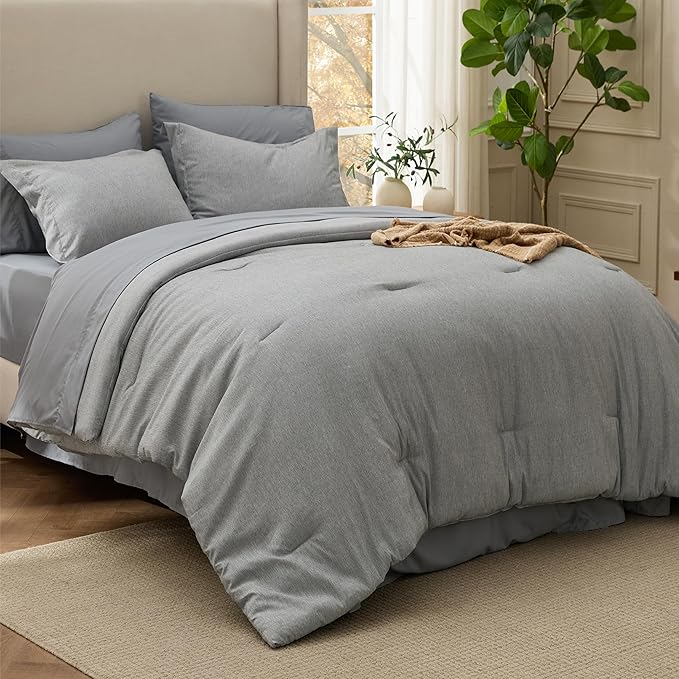 Bedsure Full Comforter Set Dark Grey - Bed in a Bag Full Size Bedding 7 Pieces, Cationic Dyed Bed Set Gift for Family, Dark Grey Soft Bedding for All Seasons Comforter with Sheets, Pillowcases & Shams