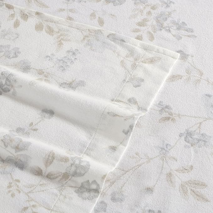 Laura Ashley - Flannel Sheets Full Size, Anti-Pilling & Wrinkle Resistant Cotton, Touchably Soft for All-Season Comfort - Bed Sheets with Matching Pillowcases & Fitted Sheet (Fawna Grey)